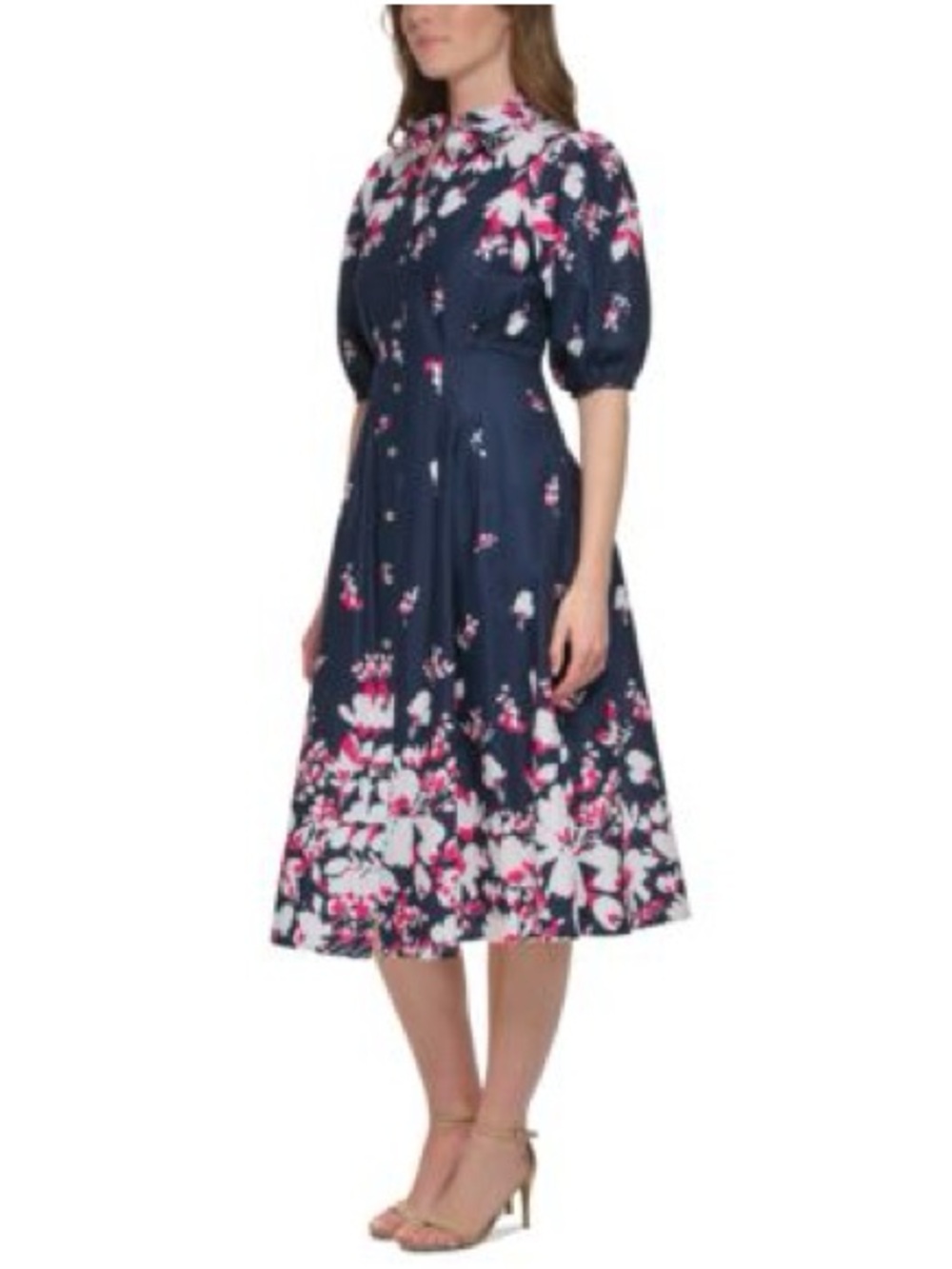 Tommy Hilfiger Navy Midi Dress with Pink & White Floral Border